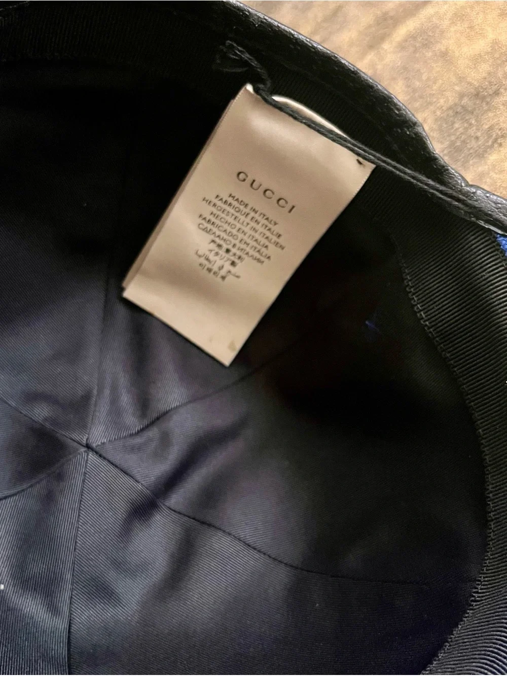 Gucci Blue GG Logo Cap with Black Leather Patch